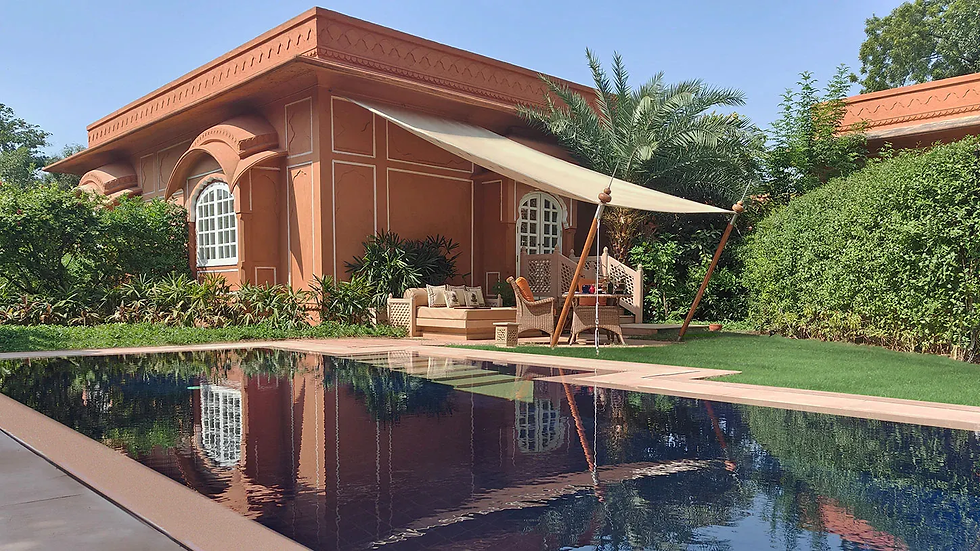 Luxurious tranquility at The Oberoi Rajvilas, featuring a serene garden villa with a private pool.