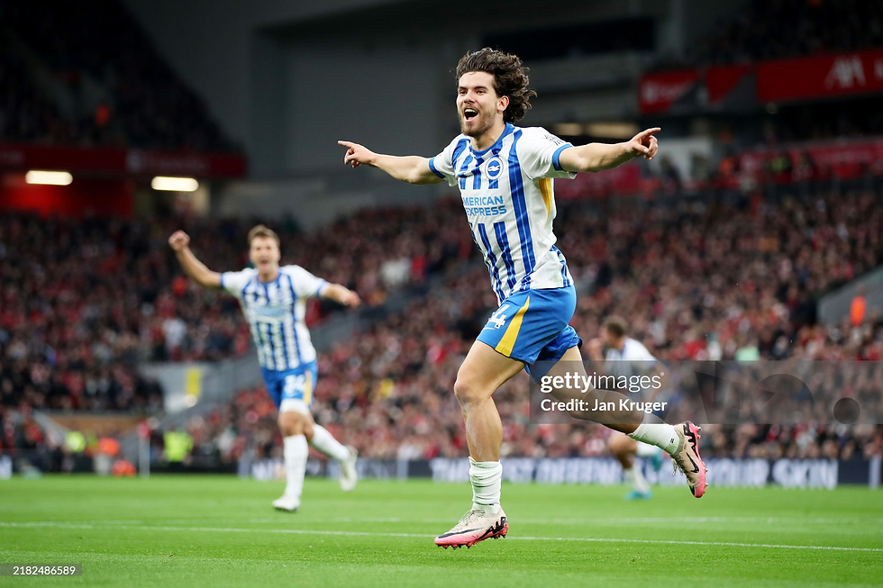 Ferdi Kadiouglu, celebrating his goal against Liverpool