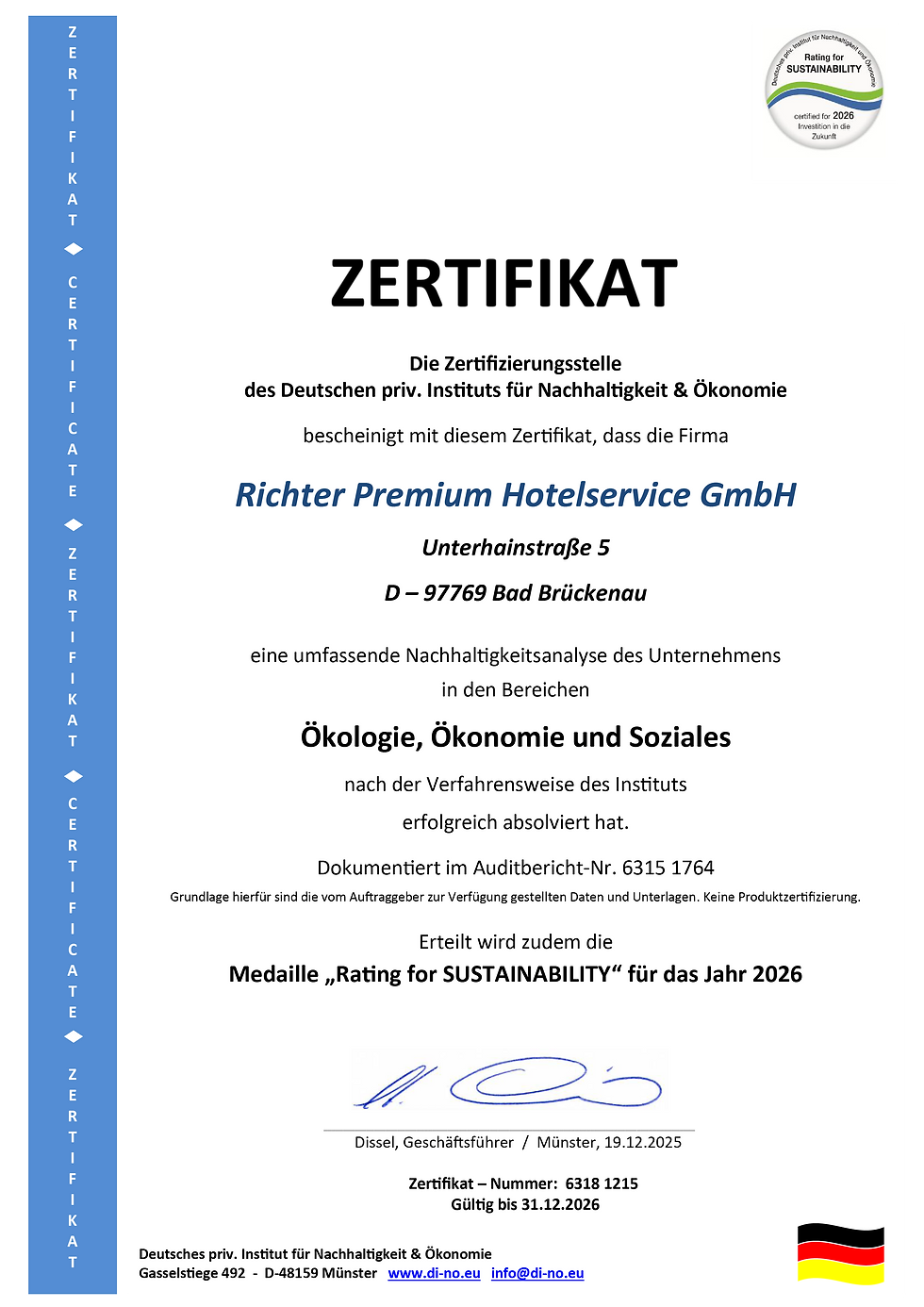 Zertifikat für Nachhaltigkeit