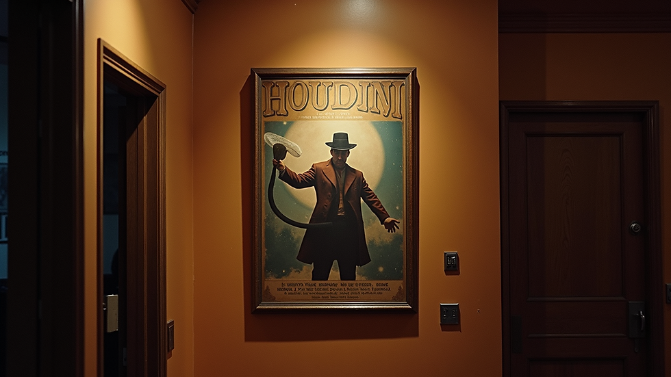 Eye-level view of a vintage magic show poster featuring Houdini