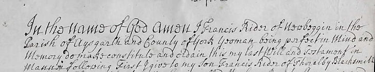 Francis Rider Newbiggin, will 1759