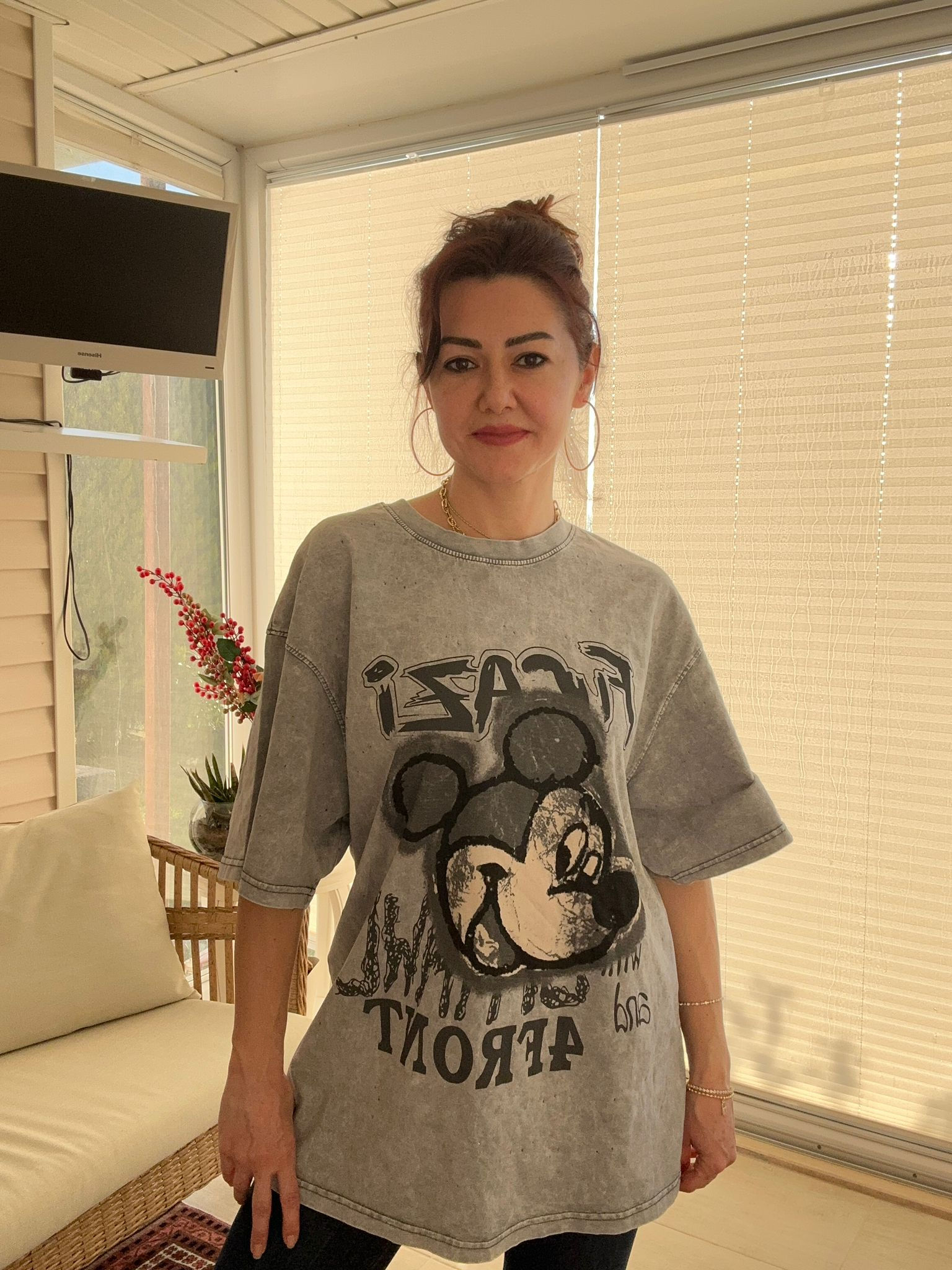 Mickey Mouse Baskılı Oversize Tshirt