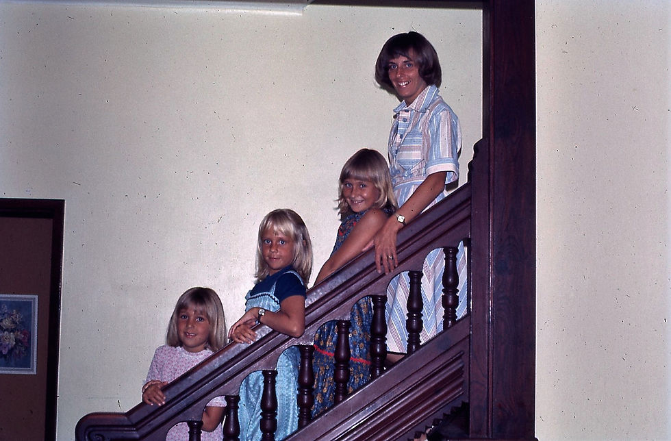 My mother, Nicola, Julia and Sally posing on the stairs in Pío XII