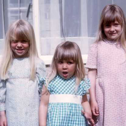 Julia, Sally with her mouth open and Nicola standing next to each other