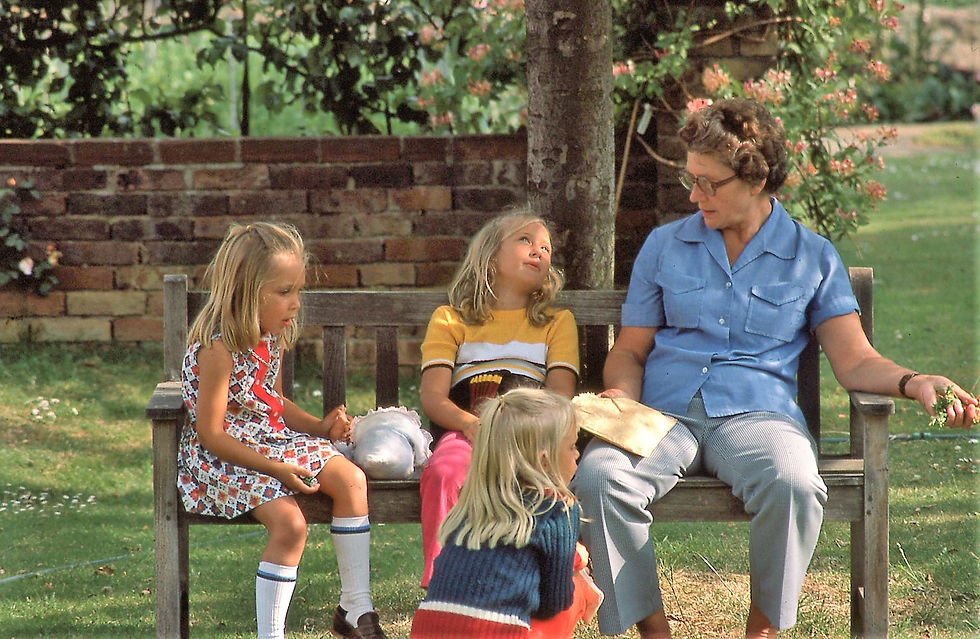 Granjoy, Nicola, Julia and I chatting in the garden at Brookmans Park