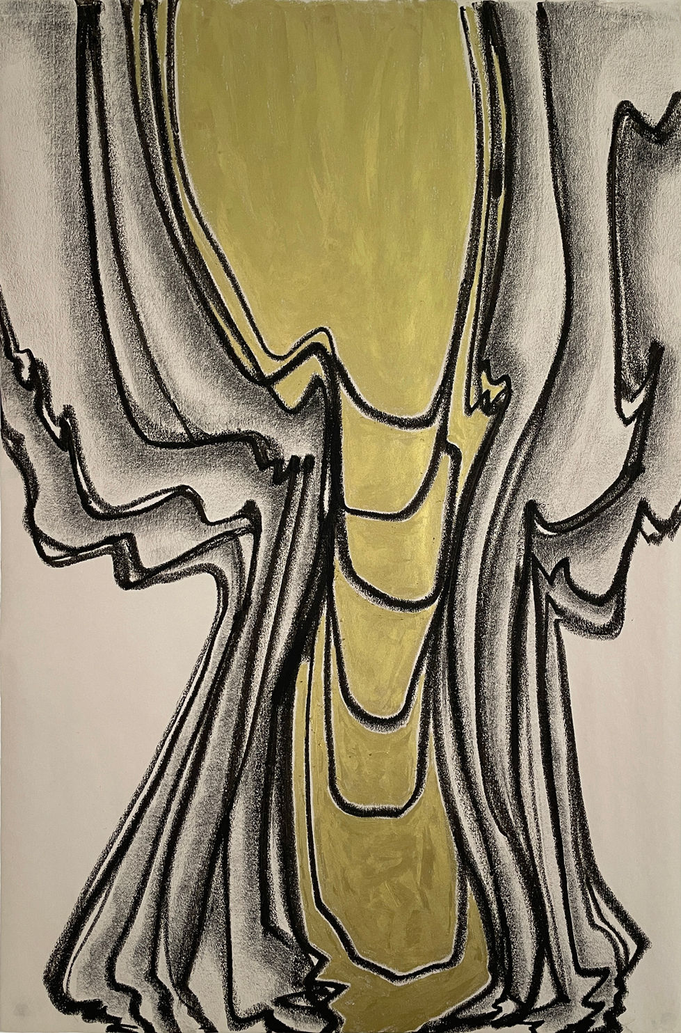 "Shedding," oil pastel, oil stick and charcoal on paper, 36 x 24 inches