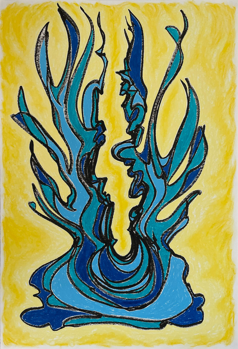 "Ablaze," oil pastel and oil stick on paper, 44 x 30 inches