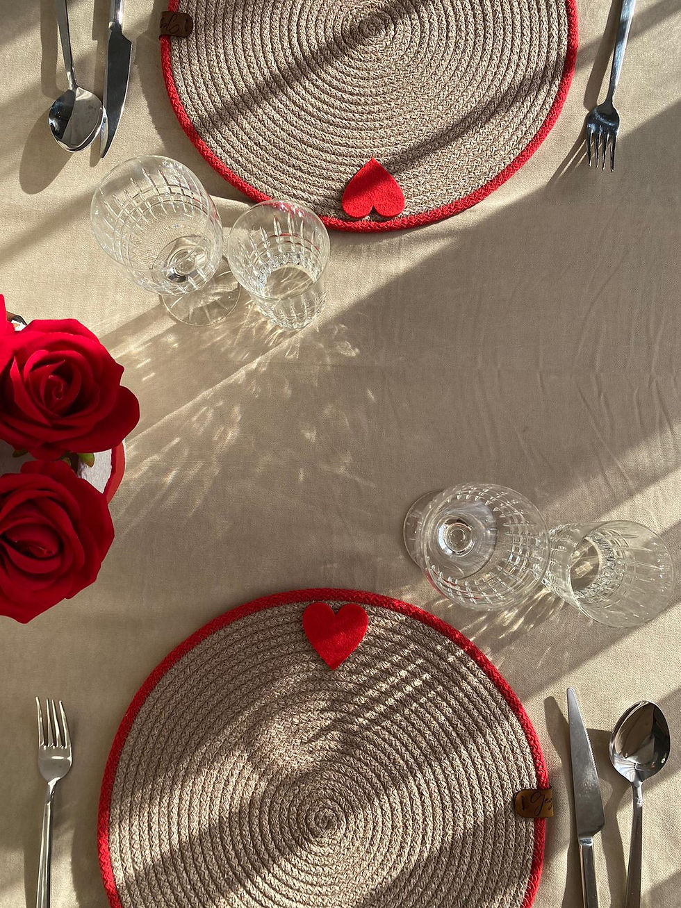 Küçük resim: Kalpli Hasır 6'lI Supla | Amerikan Servis | Sevgililer Günü Supla | Jüt Supla