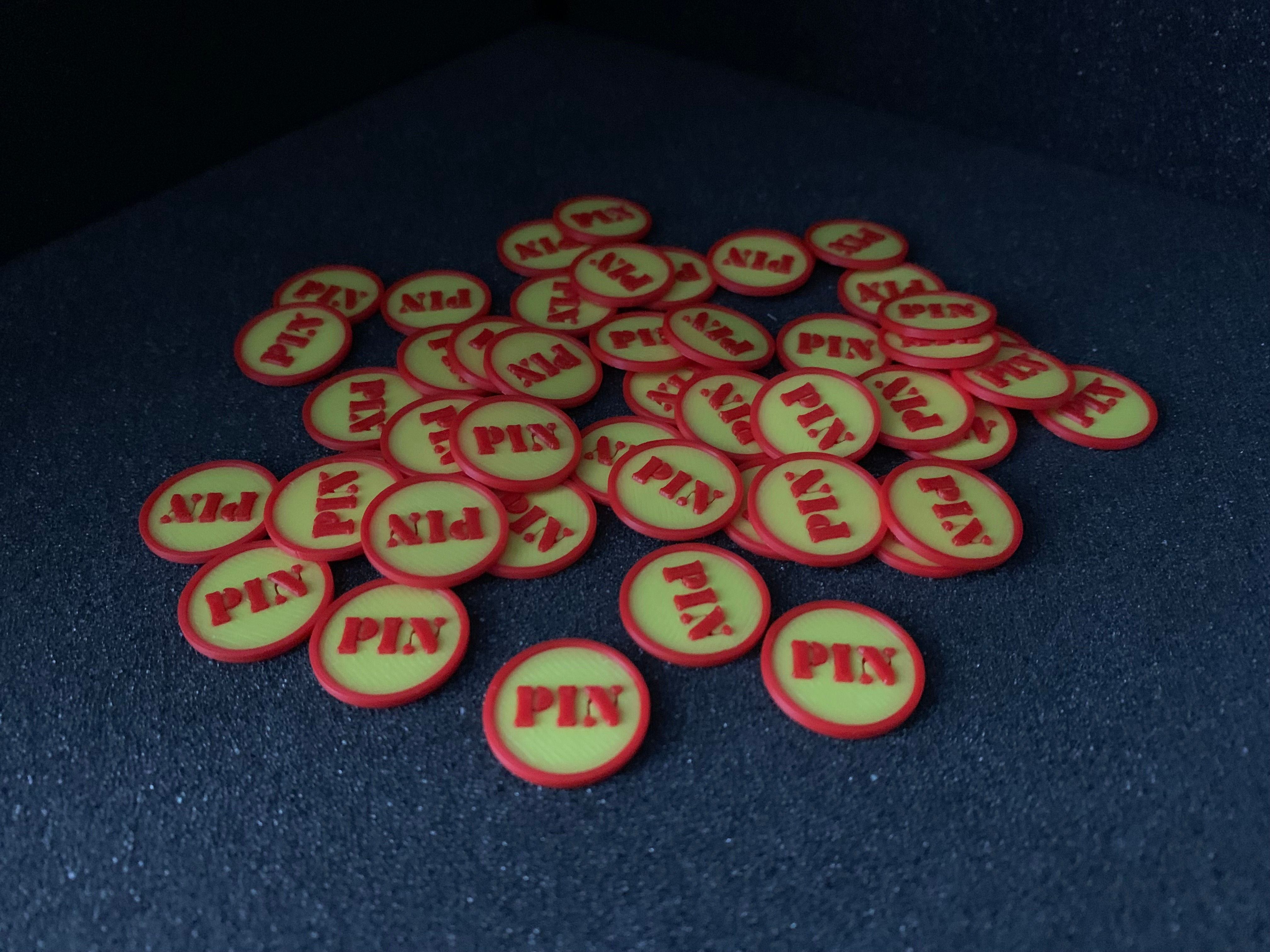 Lot of 48 Tokens PIN Bolt Action 3D Printed Yellow/Red