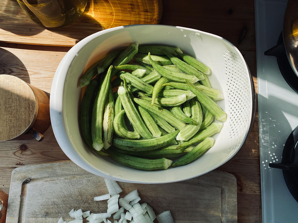 Kızlara en sevdikleri yemek olan bamya yapıyorum.