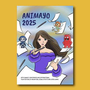 Animayo animasyon, video oyunları ve görsel efekt festival afişi, poster tasarımı