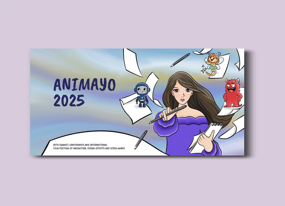 Animayo animasyon, video oyunları ve görsel efekt festival afişi, poster tasarımı, illüstrasyon
