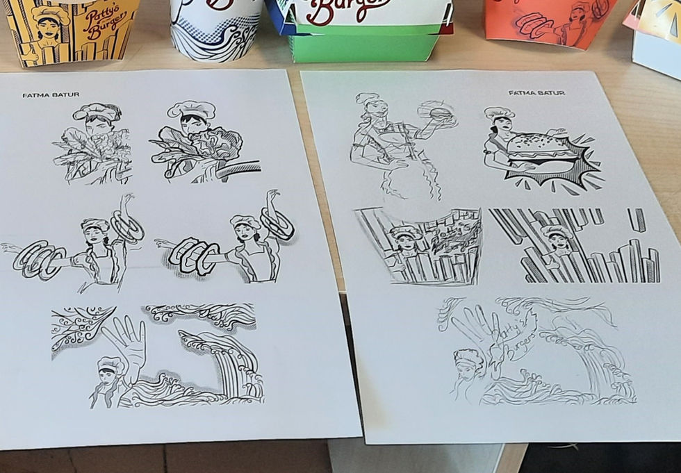 Fast food ürün ambalajı tasarımı, illüstrasyon, eskiz, logo tasarımı, maskot tasarımı