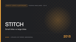 STITCH: puntos pequeños (small bites) para cerrar la laparotomía media (Lancet 2015)