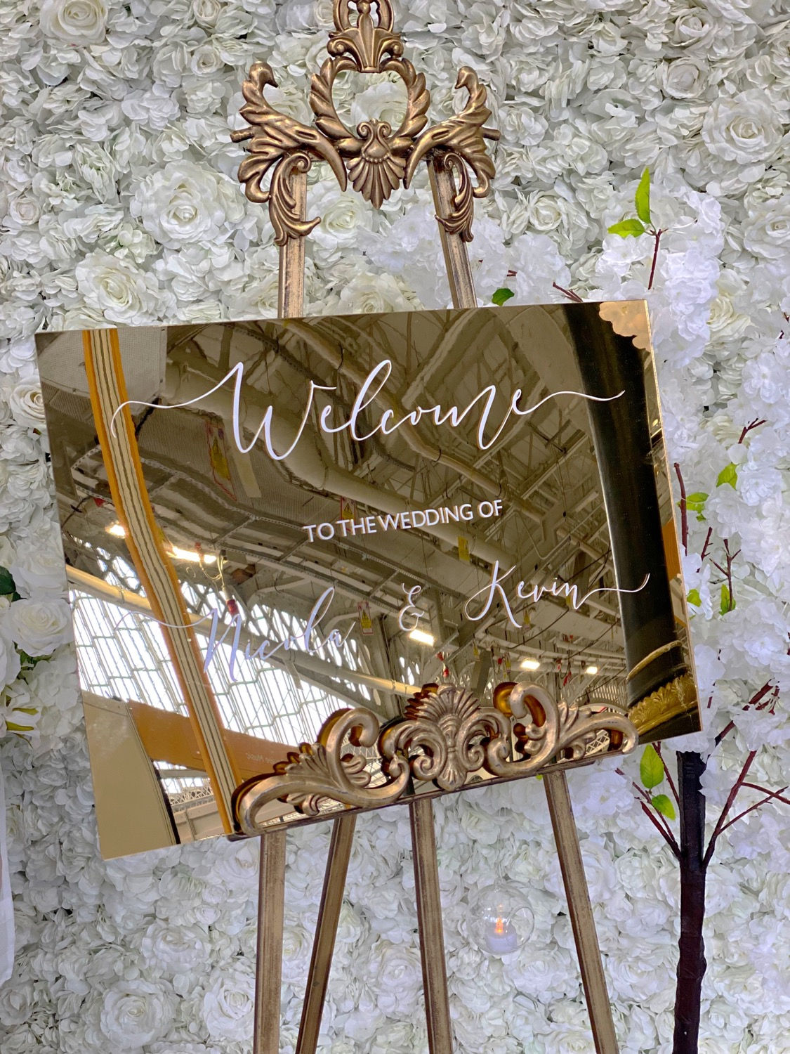 Gold mirror acrylic welcome sign 