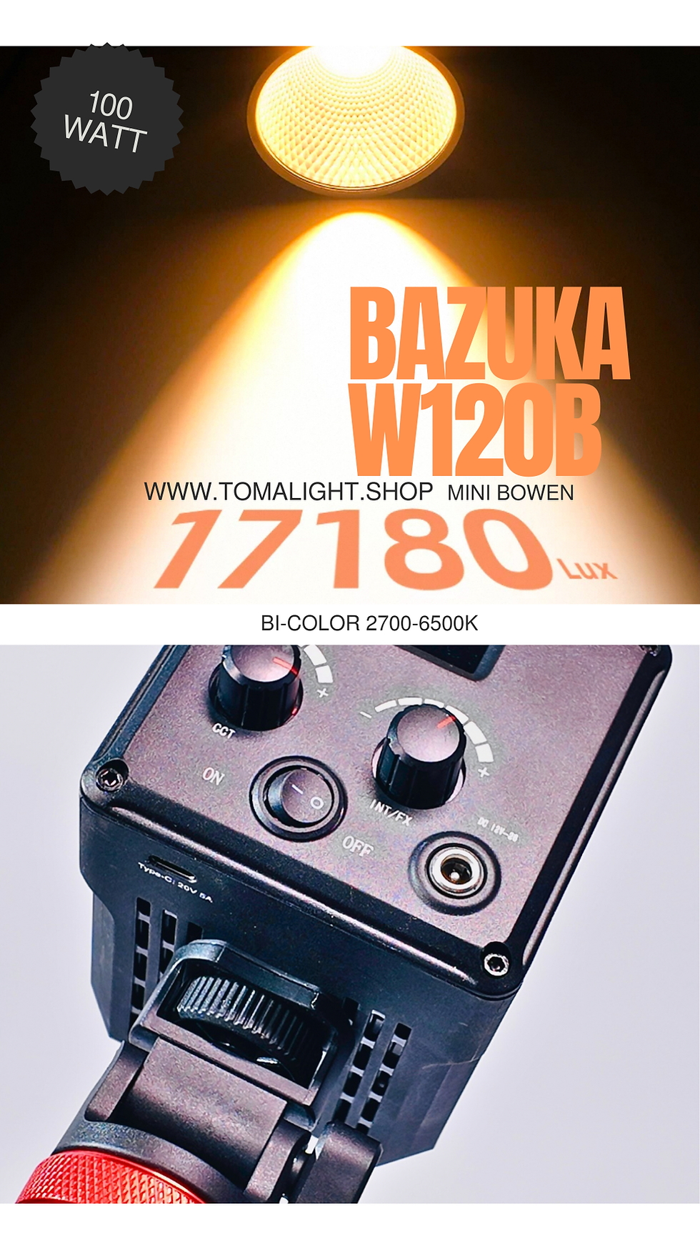 Thumbnail: C100BI ไฟต่อเนื่องกำลังไฟ 100walt พกพา ชุดพร้อมใช้งาน