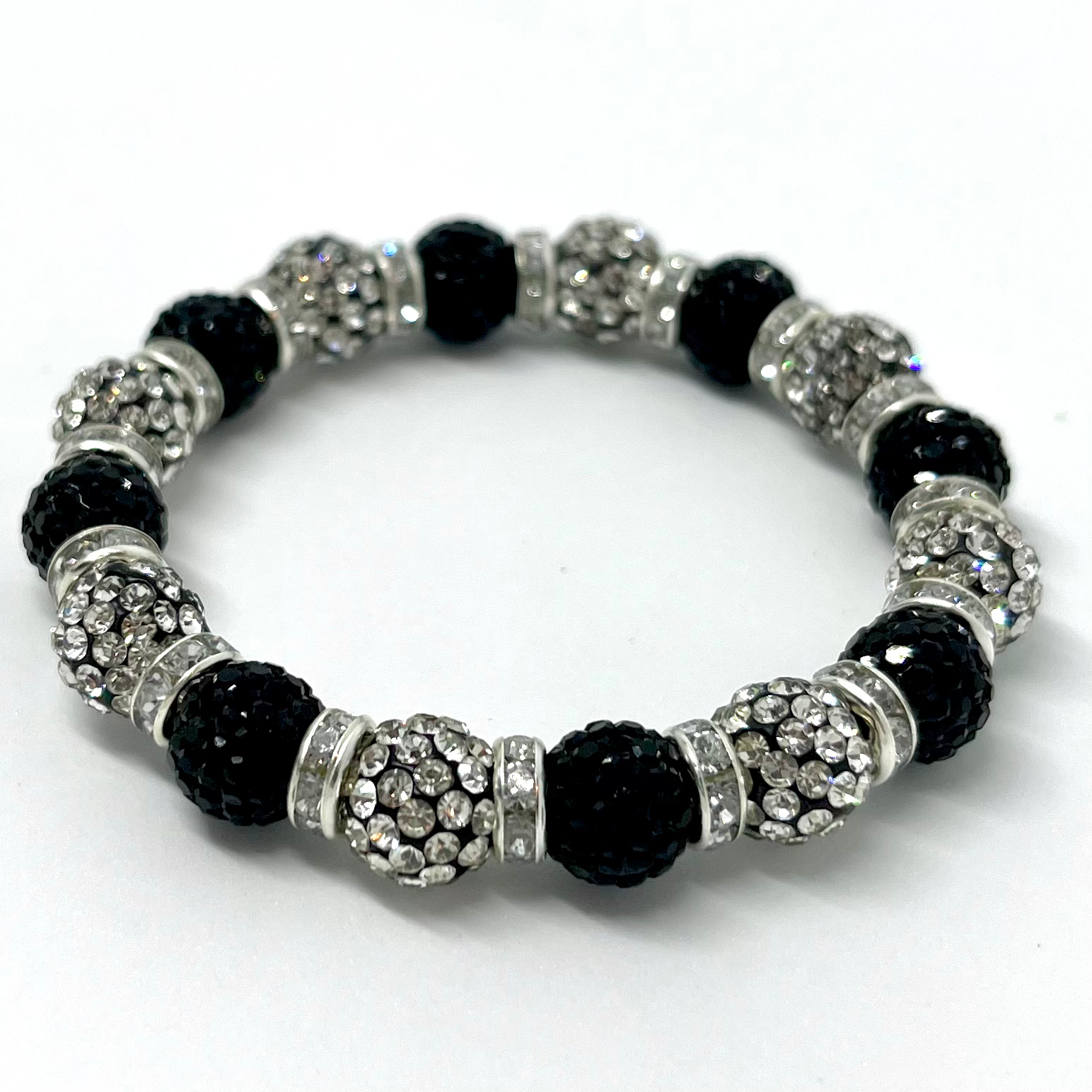 Black and Silver Beaded Stretch Bracelet