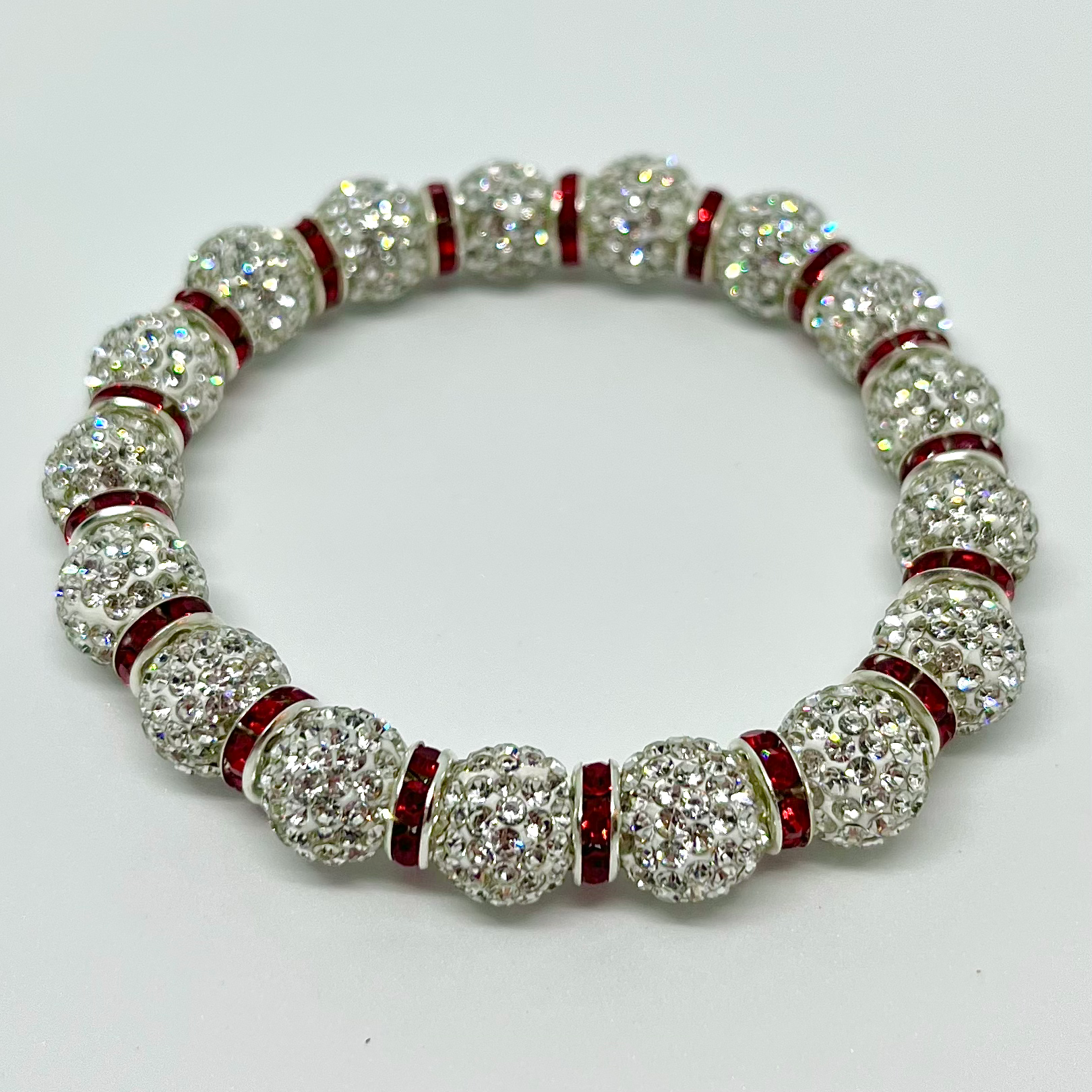 White and Red Beaded Stretch Bracelet