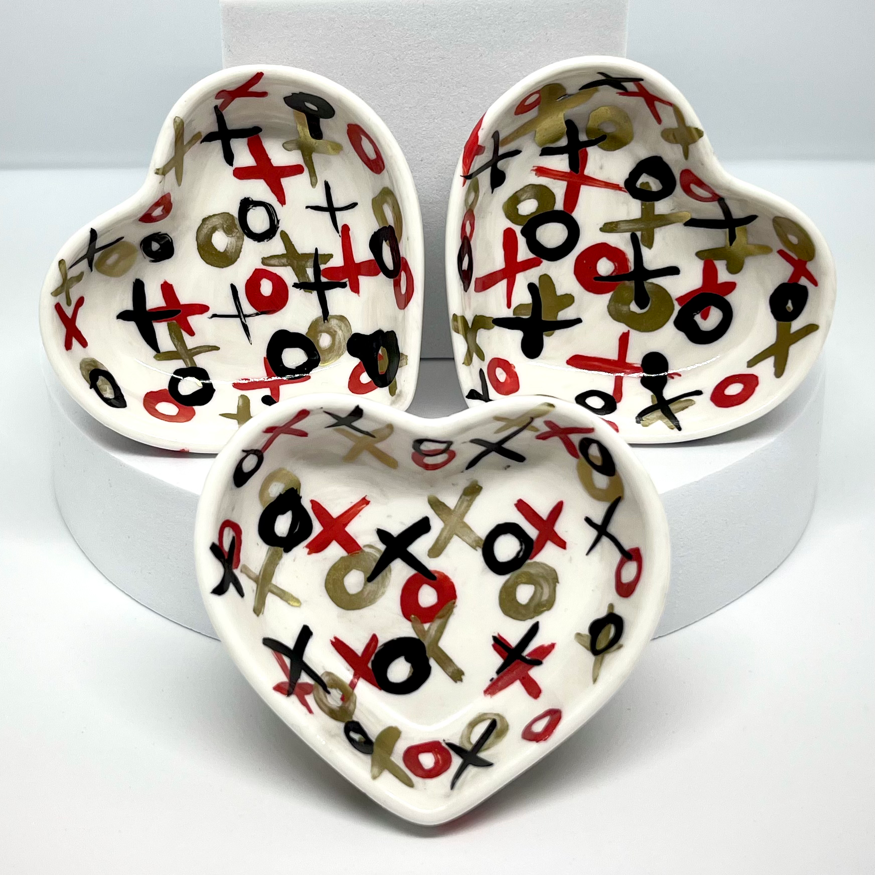 Red, Black and Gold XO Heart Ring Dish