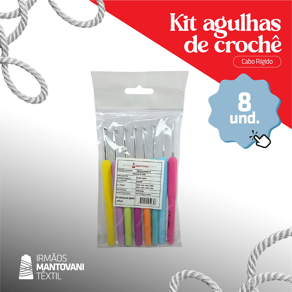 Miniatura: Kit Agulhas de Crochê com Cabo Rígido – 8 Unidades