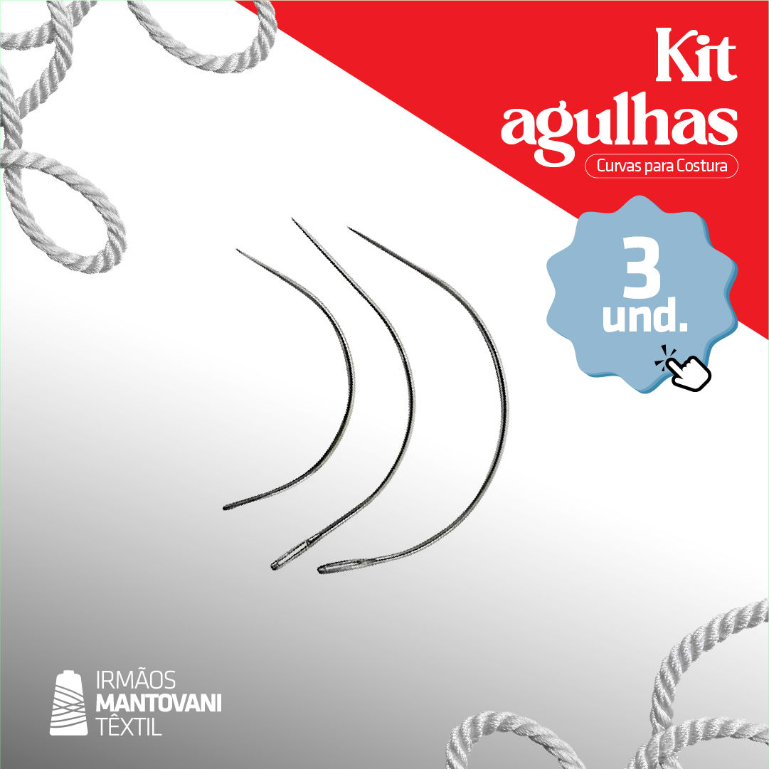 Kit Agulhas Curvas para Costura – 3un | Estofados, Tecido Grosso, Artesanato