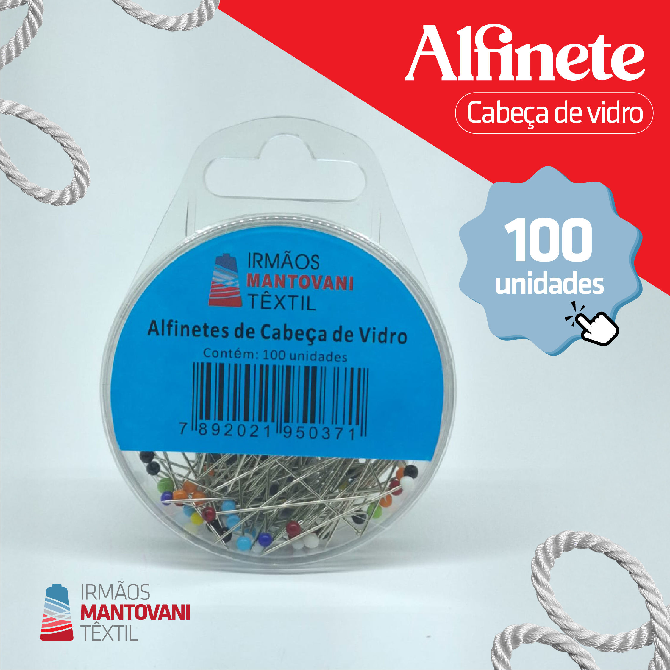 Alfinete Cabeça de Vidro 0,5x33mm – 100 Unidades | Patchwork, Tecidos Grossos