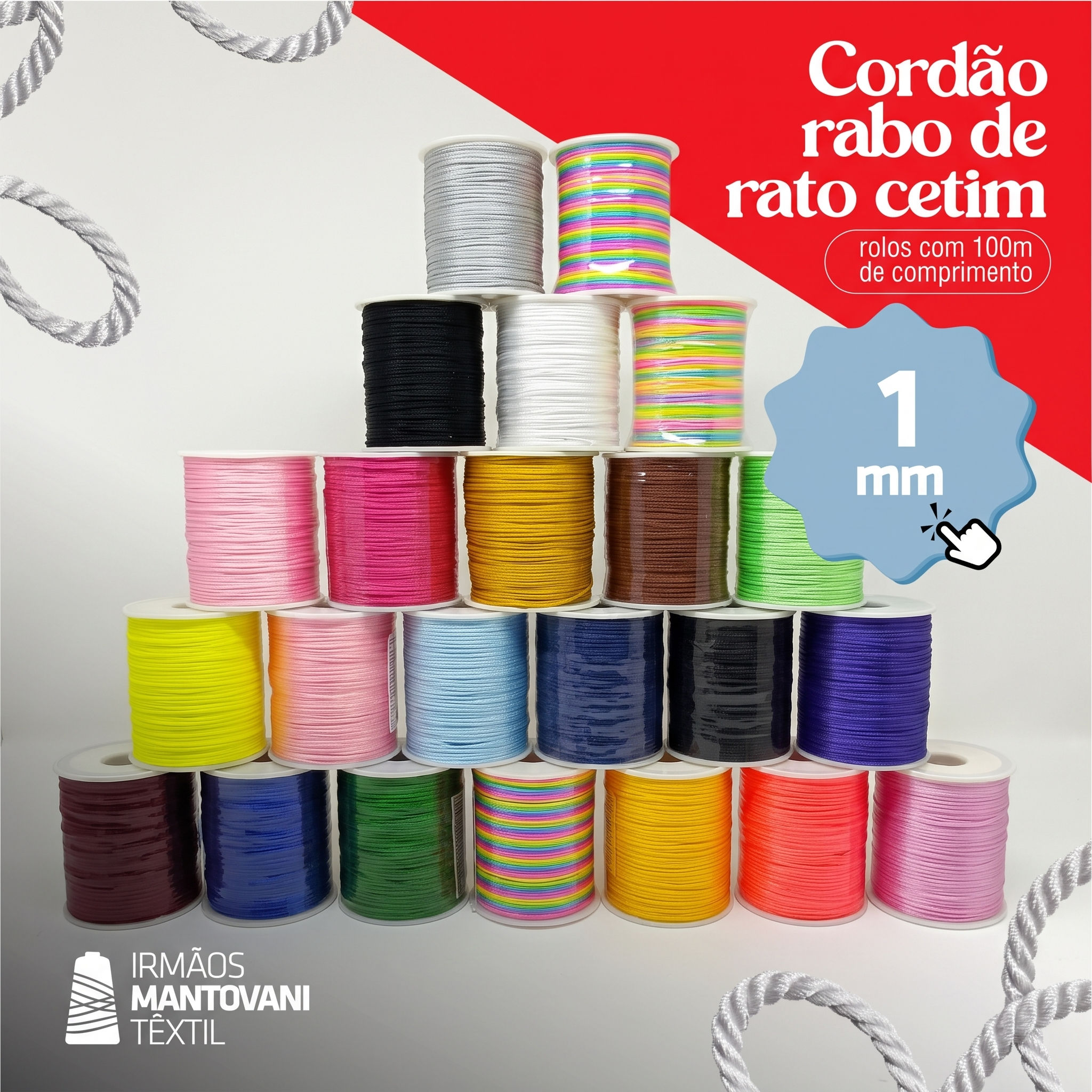 Cordão Rabo de Rato Cetim 1mm – 100m | Laços, Lembrancinhas, Artesanato Criativo