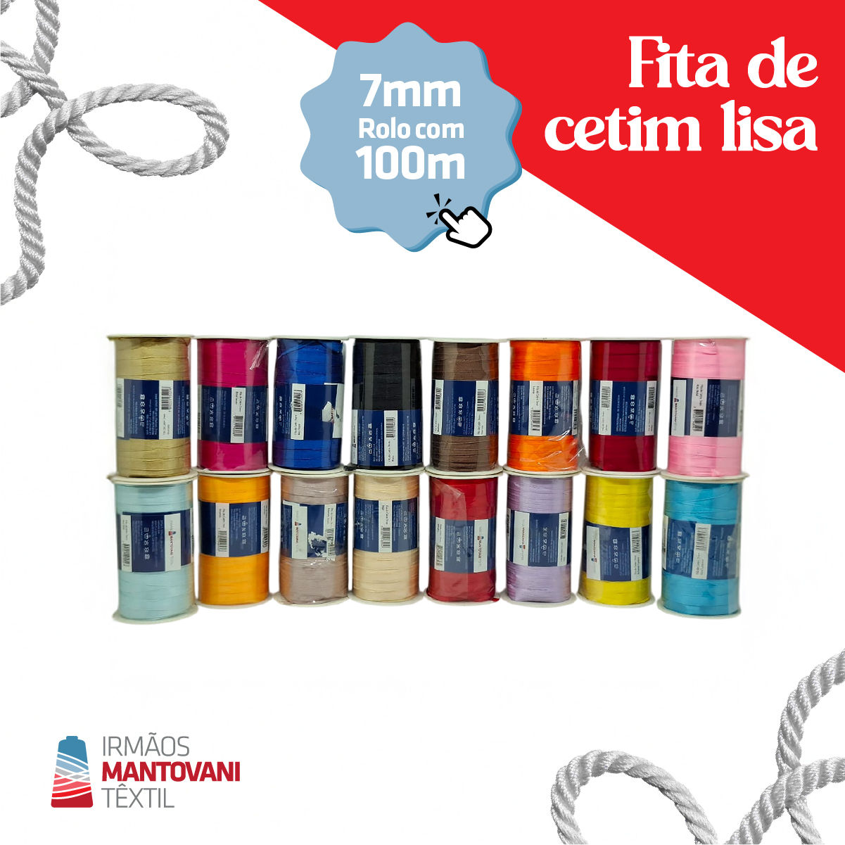 Fita de Cetim Lisa 100m N°1 - 7mm | Laços, Artesanato, Bordado, Costura