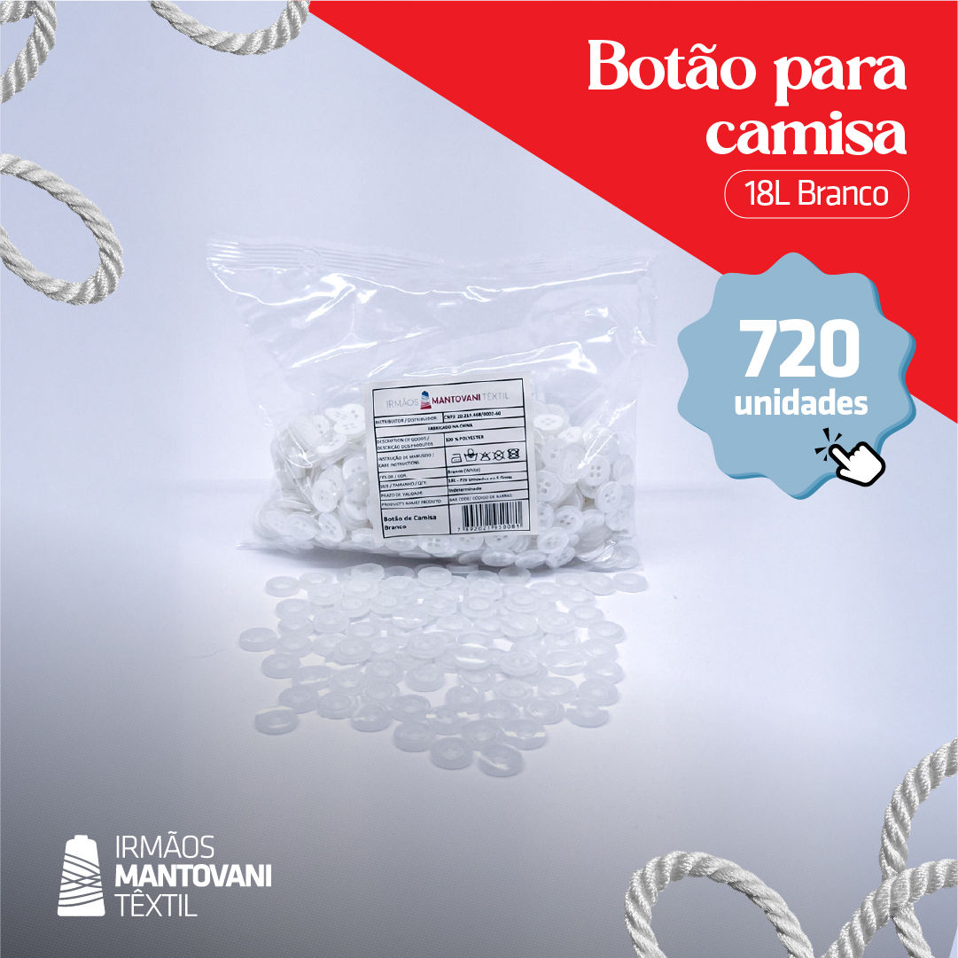 Botão para Camisa 18L Branco – 4 Furos | Pacote 720un (5 Grosas)