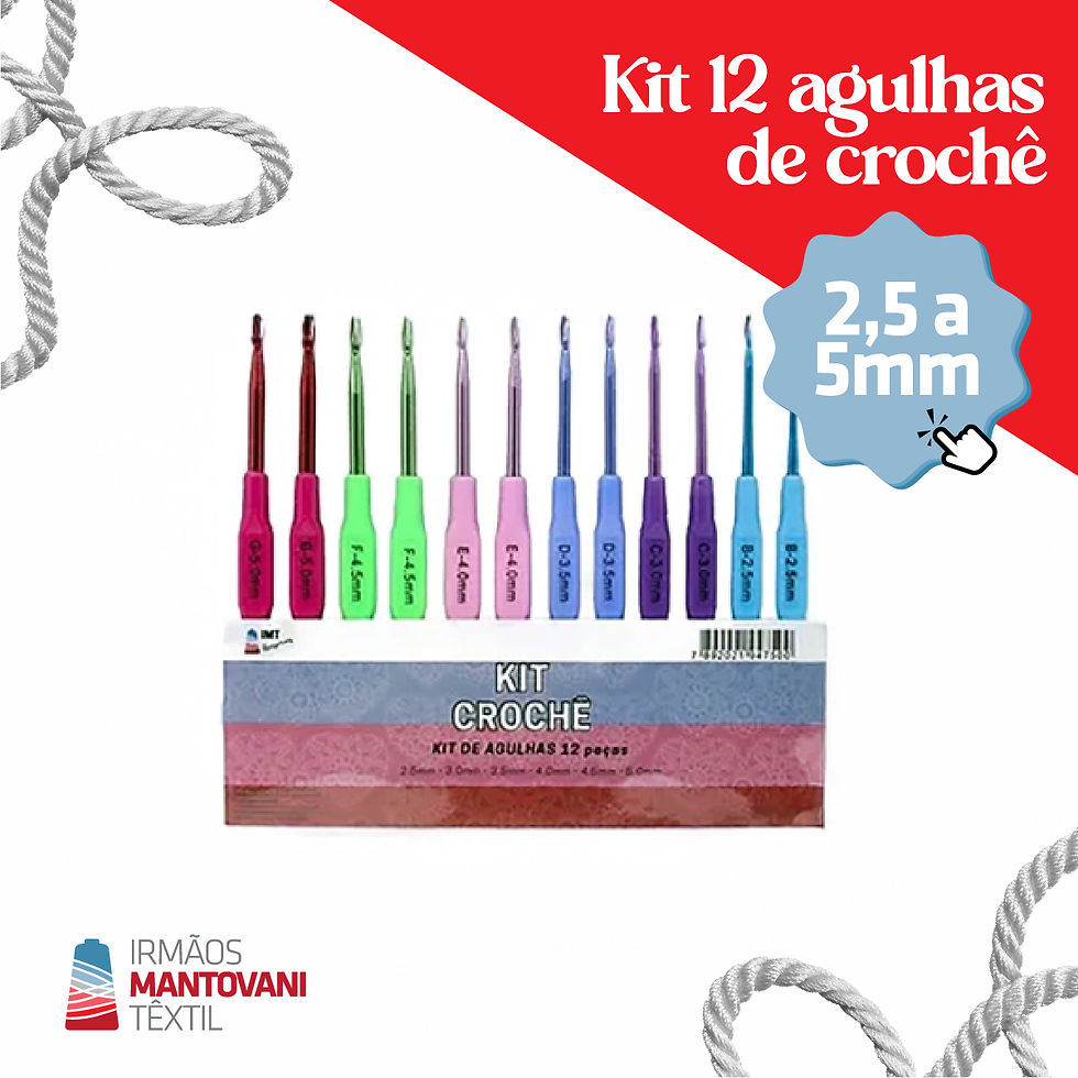 Miniatura: Kit 12 Agulhas de Crochê 2,5 a 5mm – Alumínio e Cabo Plástico