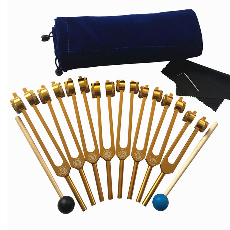 Thumbnail: Luxury Gold Tuning Forks Set Healing Chakra Aluminum Meditation Gifts