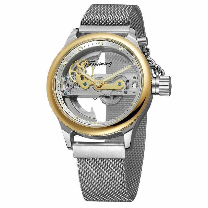 Thumbnail: Étanche Maille Ceinture Tourbillon Automatique Montre Mécanique