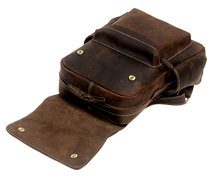 Miniaturbild: Crazy Horse Hommes En Cuir de Style Coréen Sac À Dos Rétro