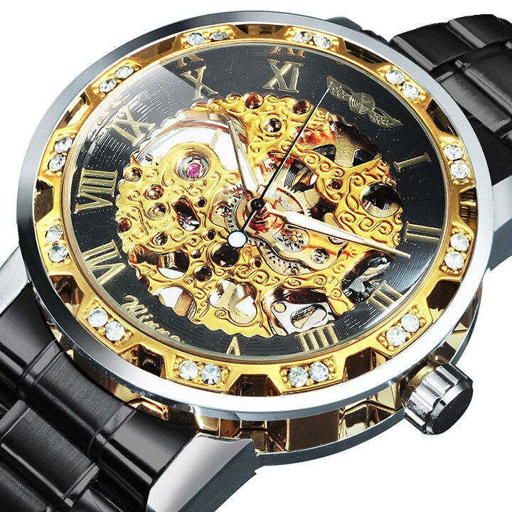 Thumbnail: WINNER Transparent Skeleton Mechanical Watch for Men Fashion Diamond Luminous