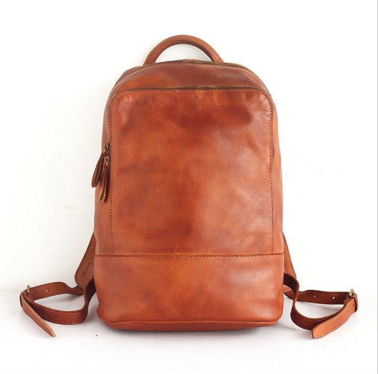 Miniaturebillede: Sac de voyage vintage en cuir à la couche supérieure couleur frottée à la main