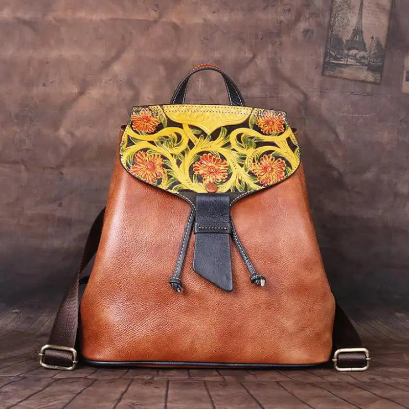 Miniatyrbild: Johnature 2022 New Luxury Women Bag Handmade First Layer Cow Leather Backpack Re