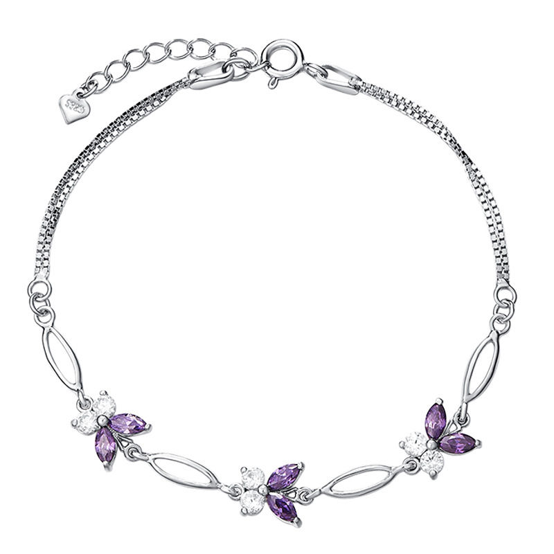 Miniatura: 925 Sterling Silver Butterfly Amethyst Bracelet Fresh Butterfly Ornament
