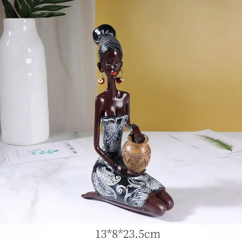 Thumbnail: Y Resin African Drum Musician Figurines Women Statue Ornaments Modern Art Figure