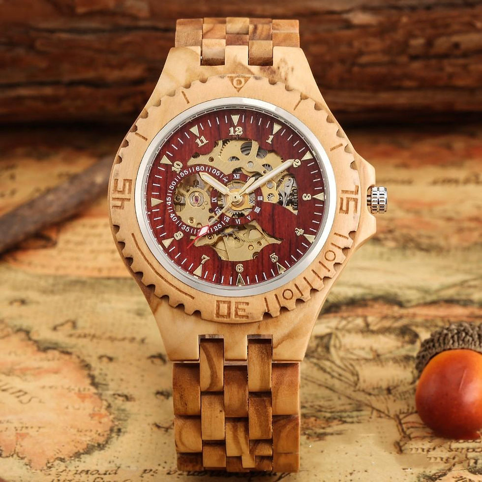 Thumbnail: Ebony Zebra Wood Five Beads Strap Automatic Mechanical Wooden Watch