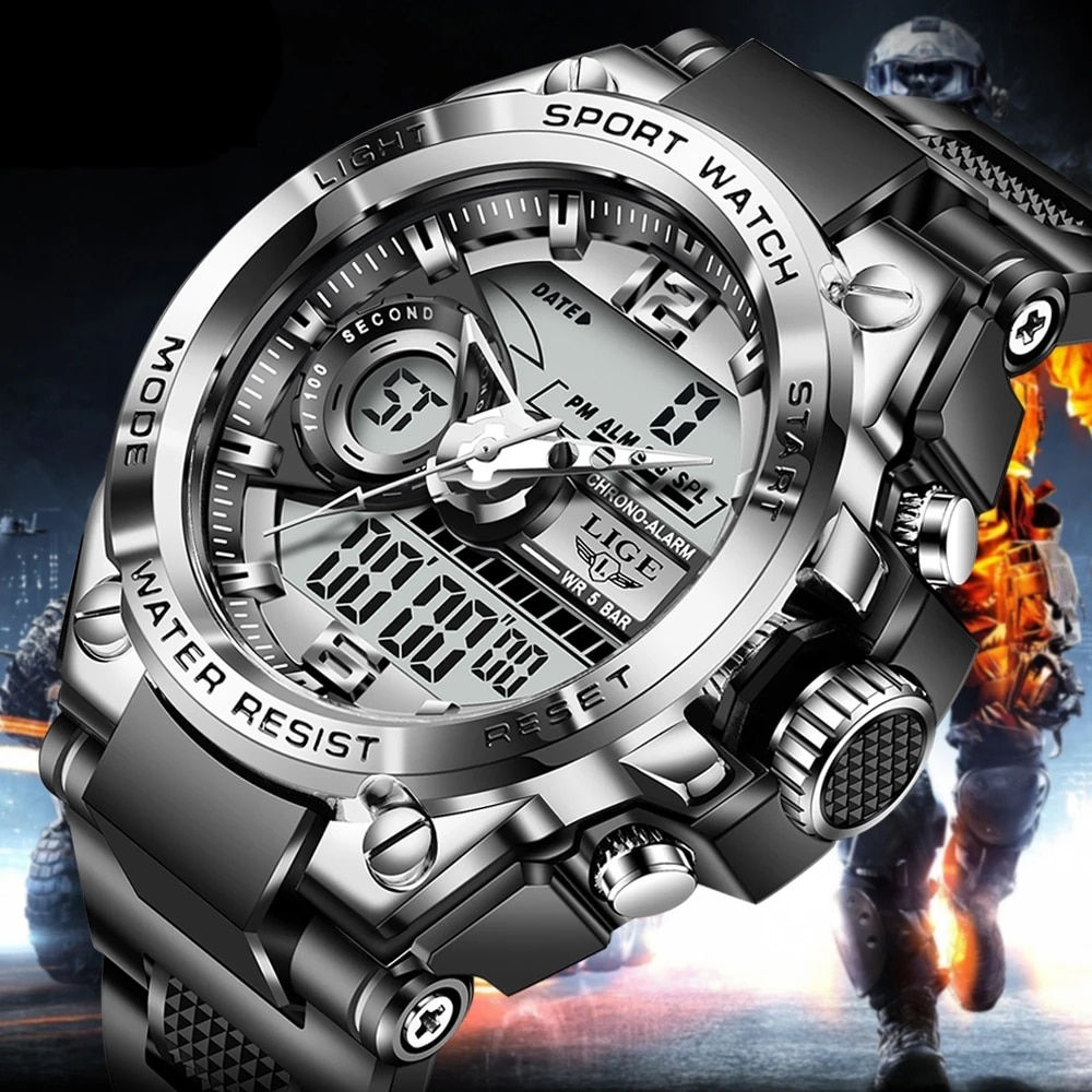 2023 LIGE Sport Men Quartz Digital Watch Creative Diving Watches Men Waterproof