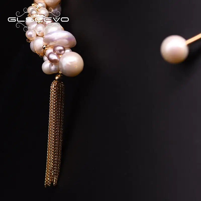 Miniatyrbilde: Natural Freshwater Pearl Tassel Choker Necklace For Women  Luxury Handmade Gold 