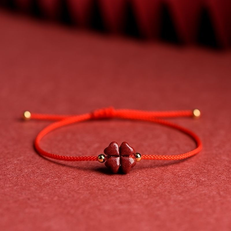 Miniatura: Natural Raw Ore Cinnabar Bracelet Clover Purple Gold Sand Lucky Carrying Strap