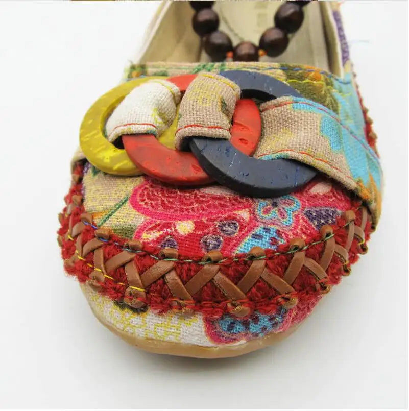 Thumbnail: Plus size42 Casual Flat Shoes Women Flats Handmade Beaded Ankle Straps Loafers Z