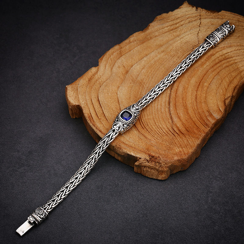 Miniatura: Bracelet en zircon bleu tissé à la main en argent sterling 925