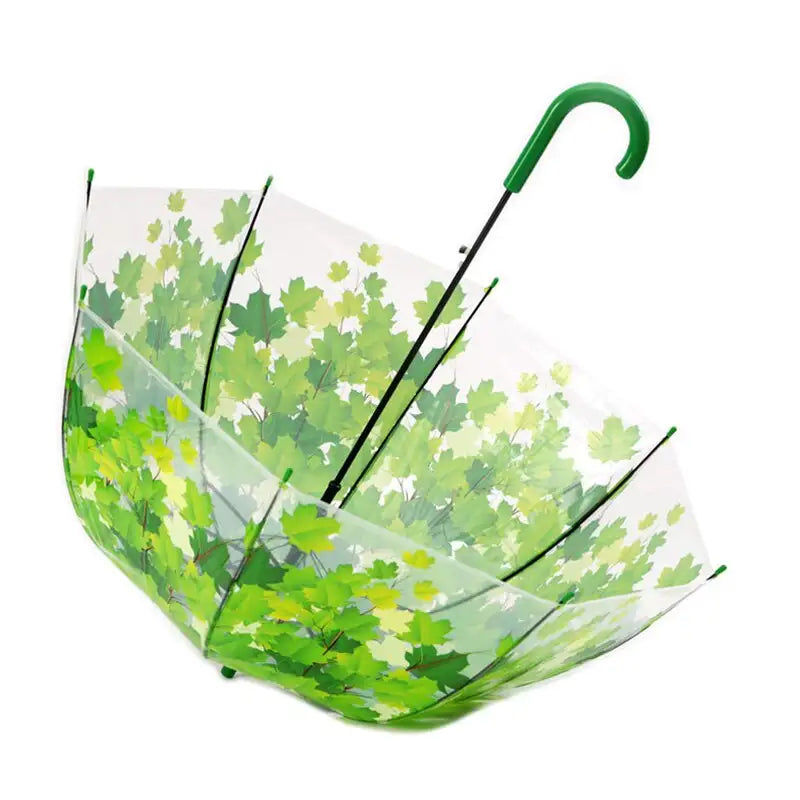 Miniaturebillede: Mode Transparent feuille verte longue poignée parapluie dames semi-automatique é