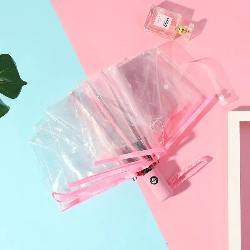 Miniaturebillede: Entièrement automatique trois-pliage femmes parapluie transparent petit frais st