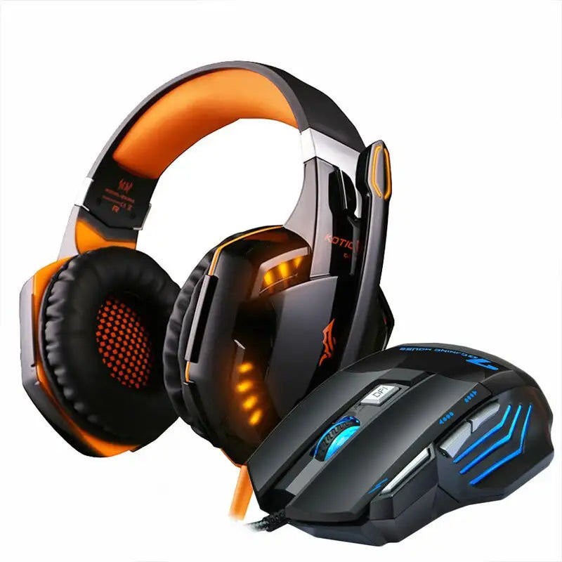 Thumbnail: Casque de jeu casque filaire stéréo avec microphone grand écouteur + souris de j