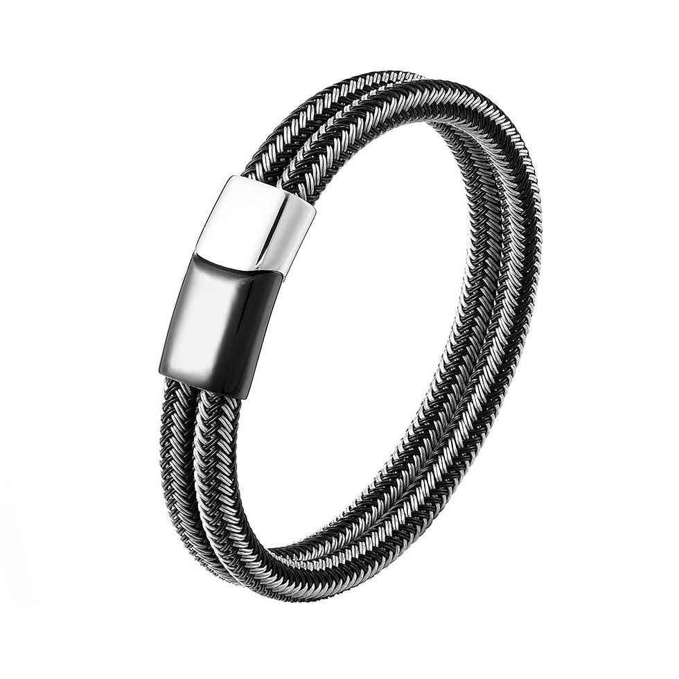 Miniatura: Bracelet double boucle en acier inoxydable tissé pour hommes