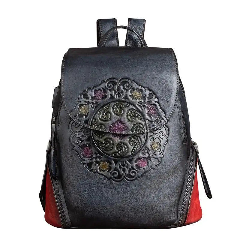 Thumbnail: Johnature Retro First Layer Cow Leather Backpack Women Bag 2022 New Handmade Emb