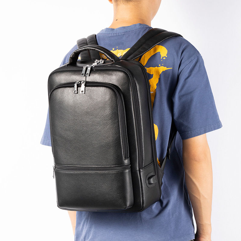 Thumbnail: Business Fashion Men's Bag Multifunctional USB Large Capacity Leather Backpack
